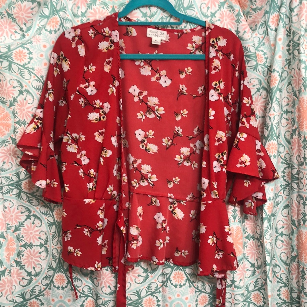 Red cherry blossom blouse